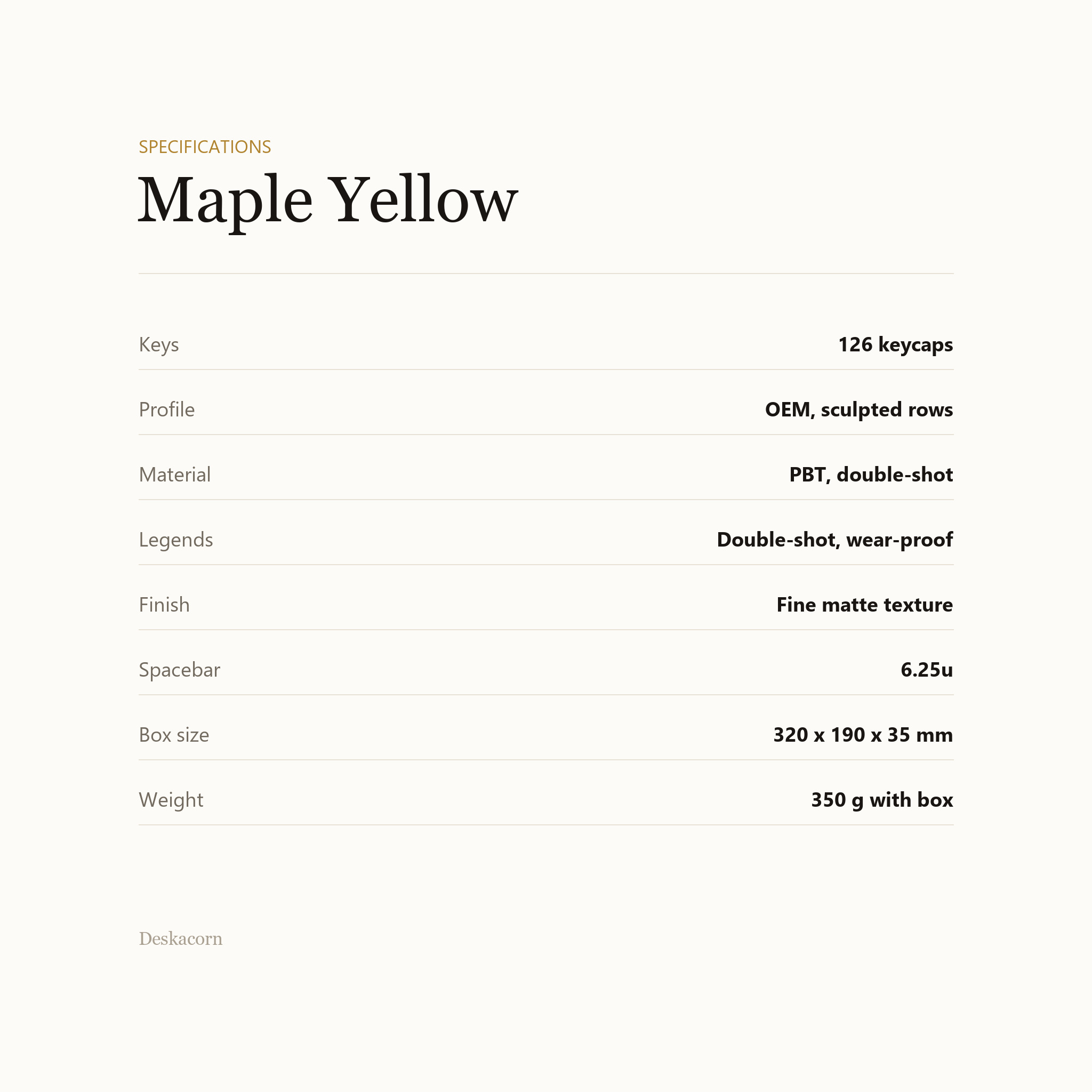 Maple keycap set specifications