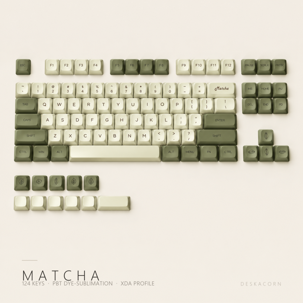 Matcha Keycap Set, the complete board on a desk