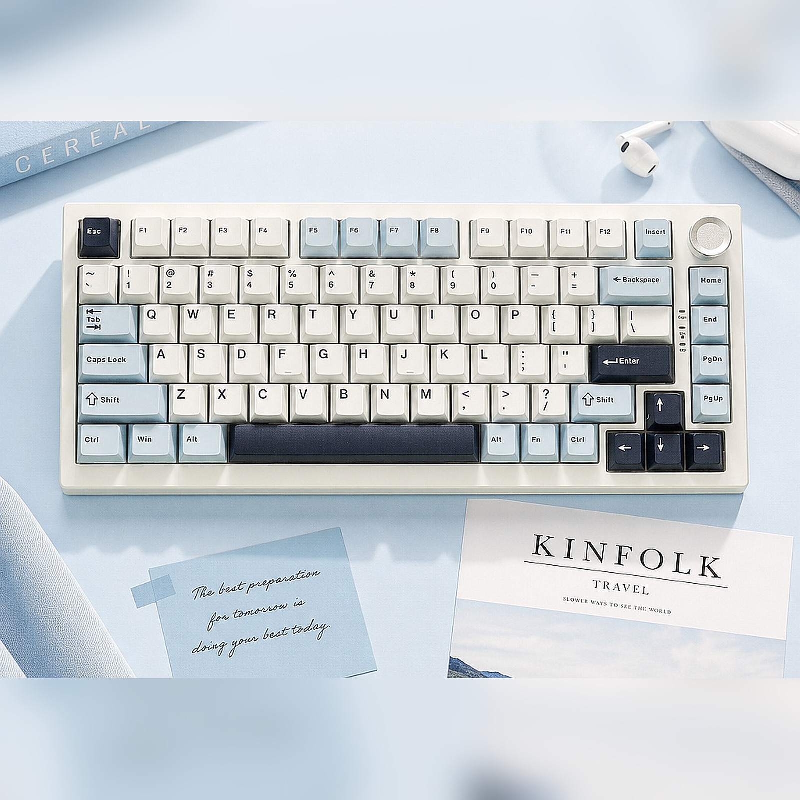 Maple Keycap Set in Blue White Black, the keycaps
