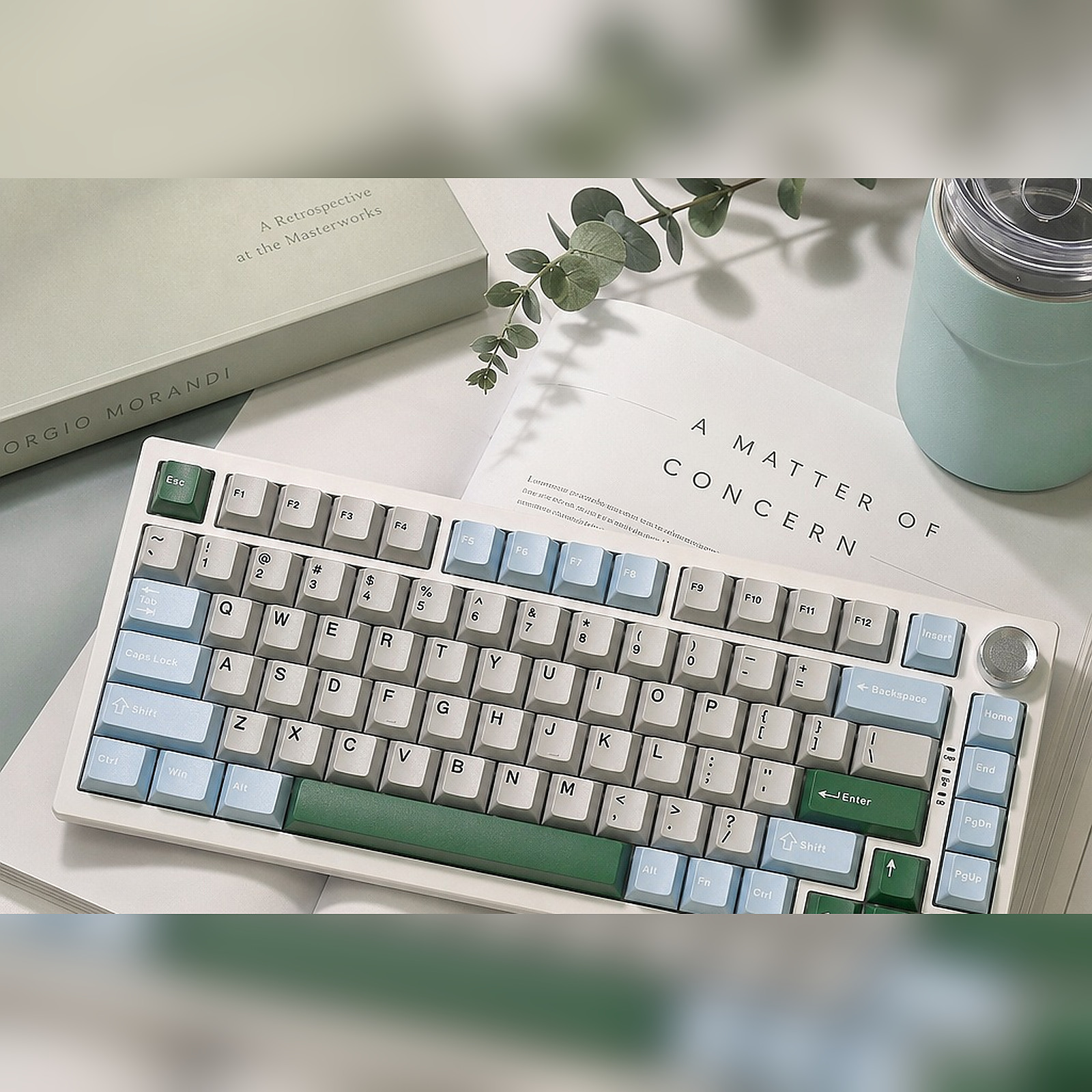 Maple Keycap Set in Grey Blue Green, the keycaps