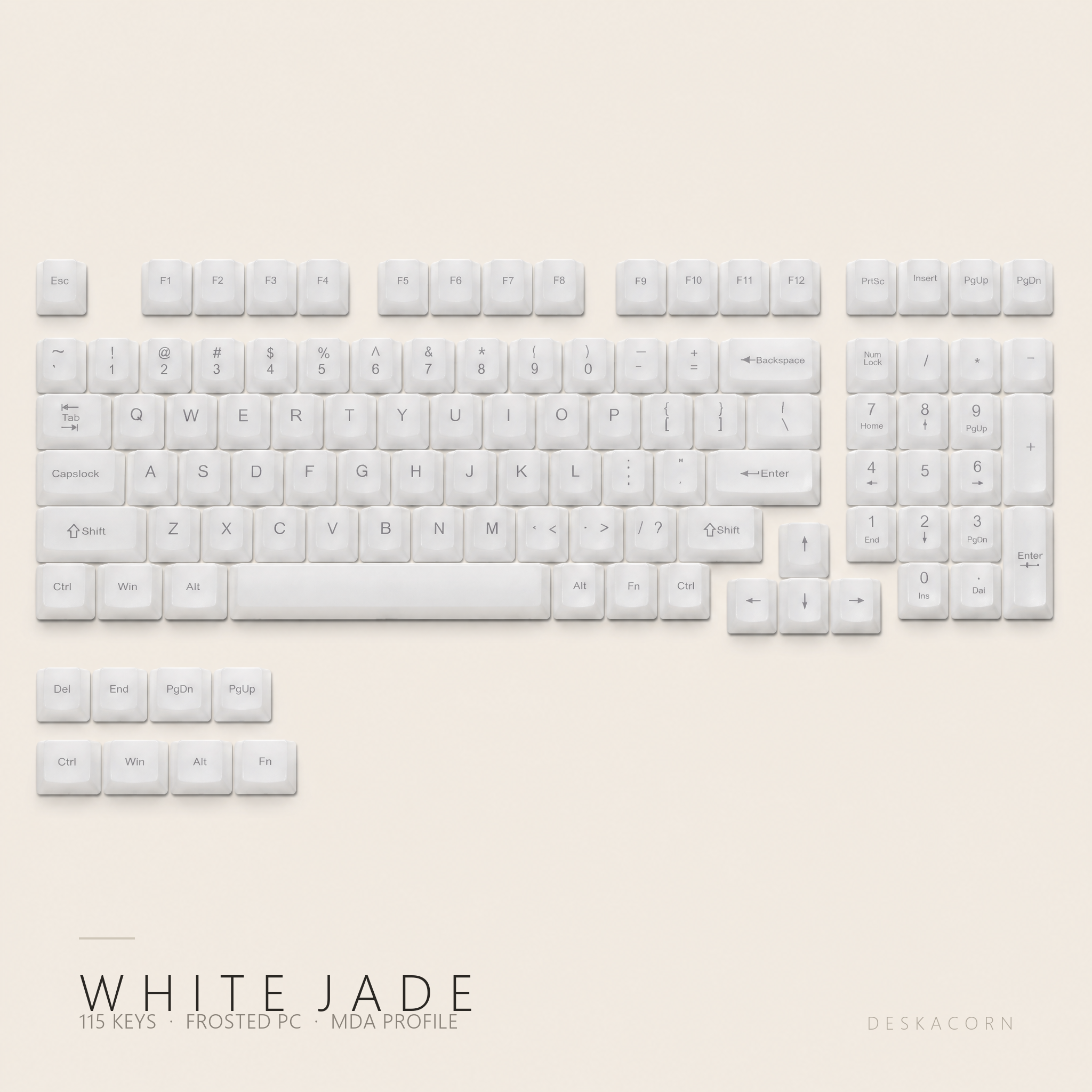 White Jade MDA Keycap Set, the complete board on a desk
