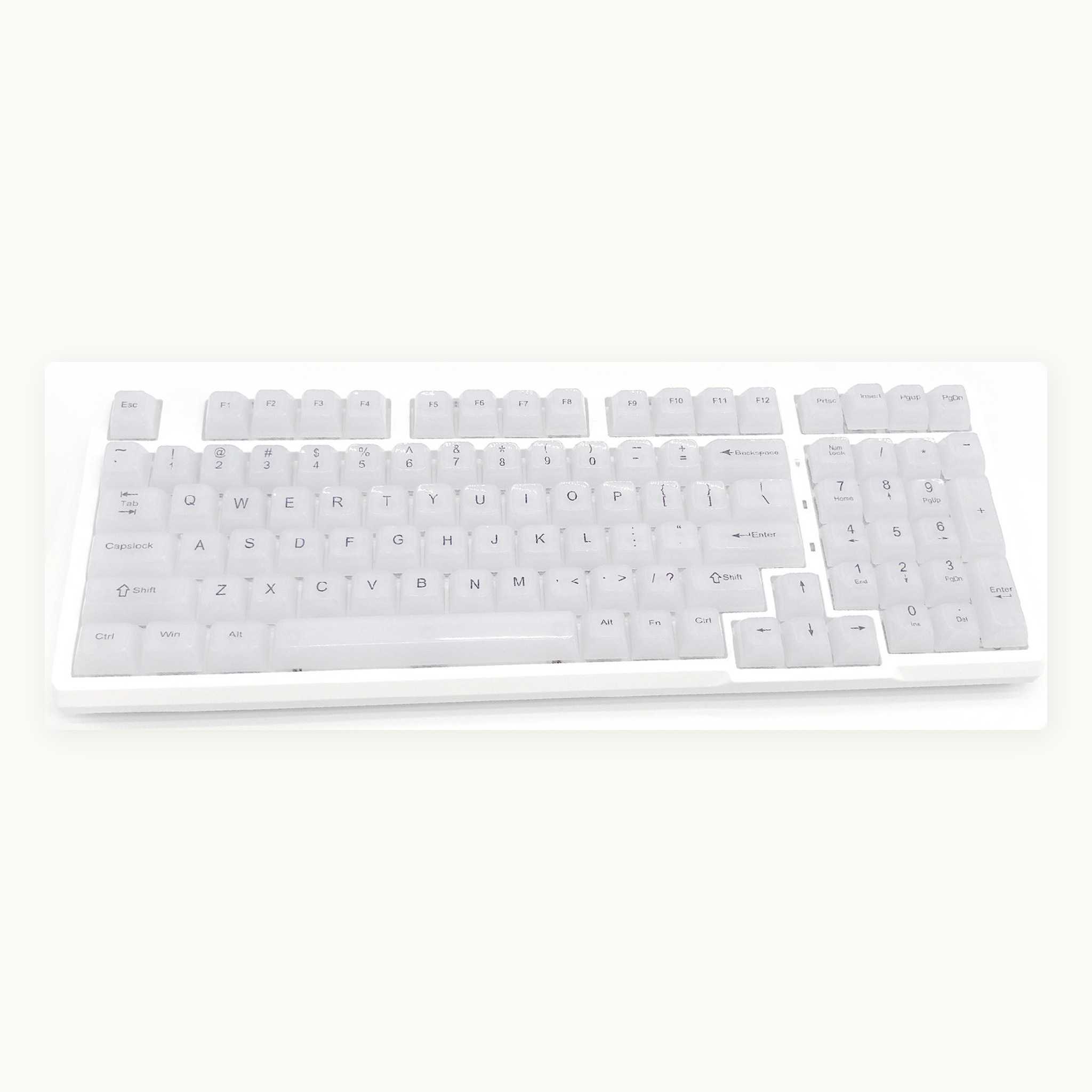 Full 115-key White Jade MDA keycap set laid out flat with English legends
